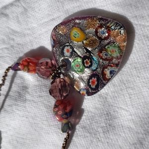 Glass Pendant on Beaded Necklace Handmade